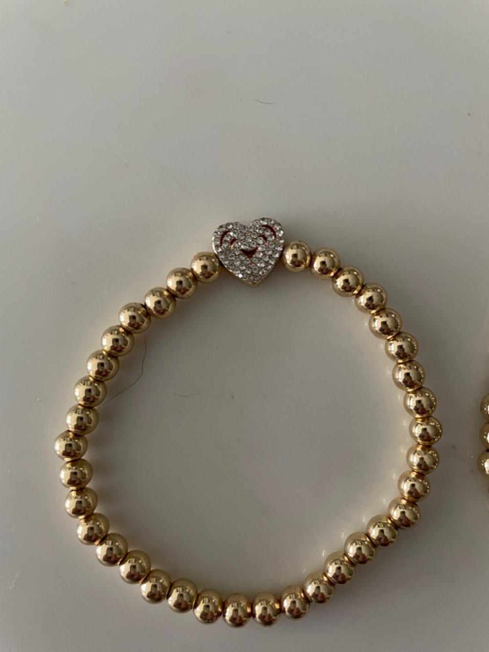 Gold Beaded w/CZ’s Heart Stretch Bracelets - Women Jewelry - Picture 4 of 8